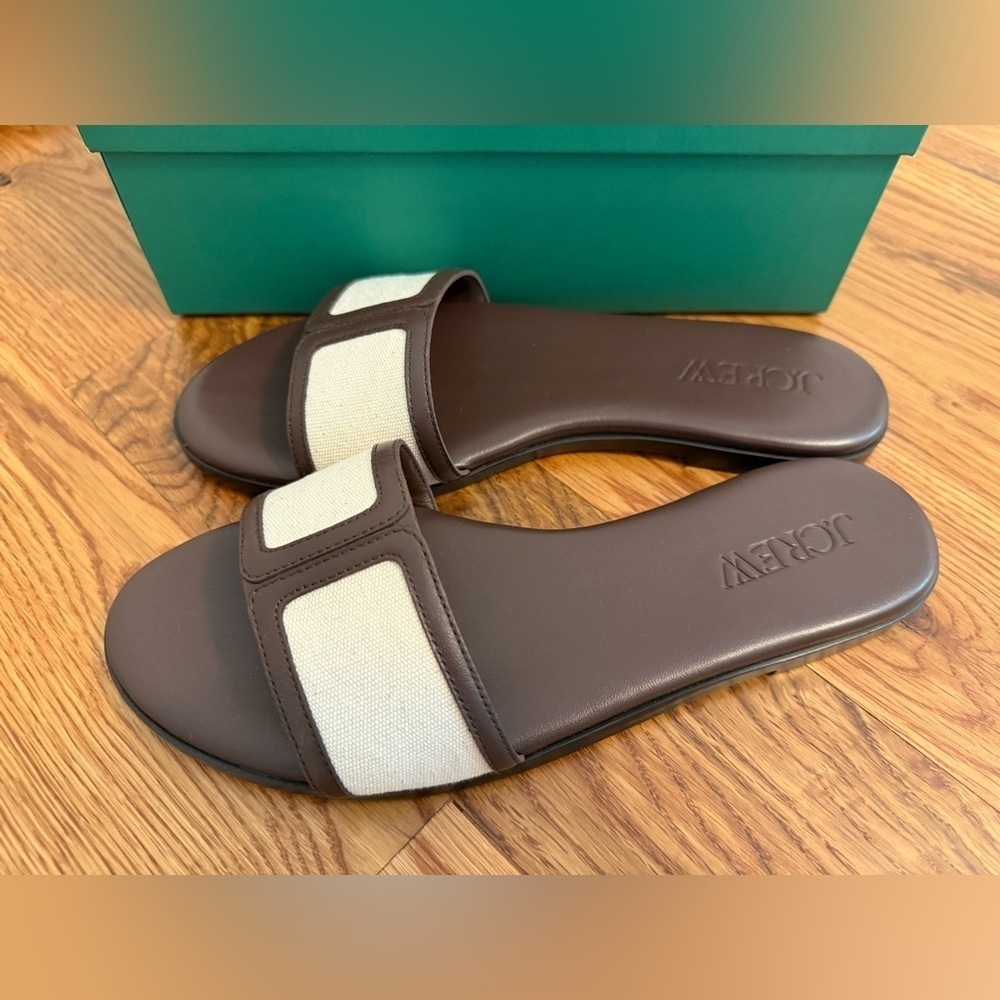 NIB J.Crew Georgina Sandals in Canvas and Leather Strap Slide Sandals size 8 - Picture 4 of 7